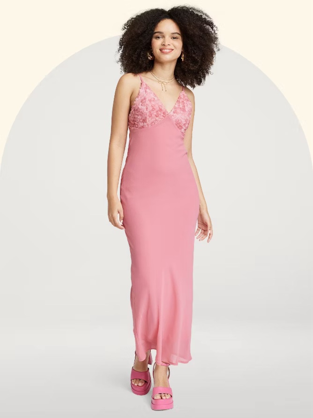 wild fable sleeveless Pink Lace-Top Maxi Slip Dress